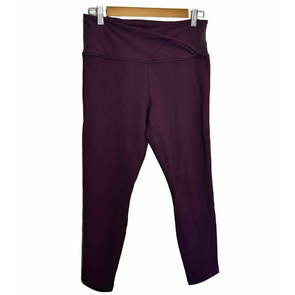 Athleta Leggings Women L Plumb Elation Crossover Rib 7/8 Activewear Yoga Walking